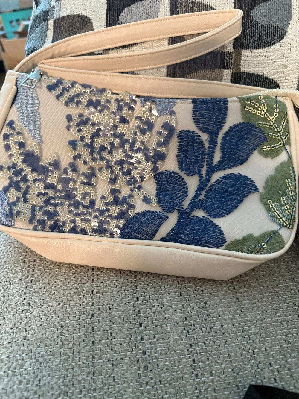 Embroidered Sequin Floral Wristlet Bag in Light Pink and Blue (2)